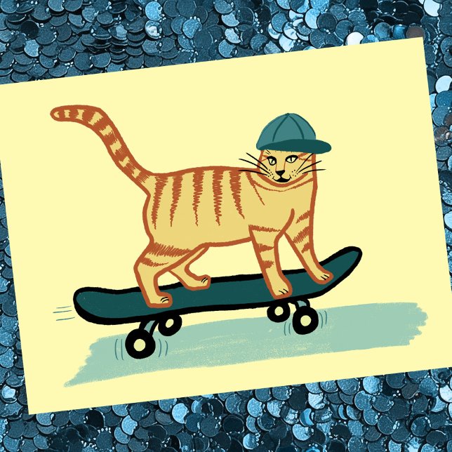Cartão Postal Cheque Meowt! Tabuleiro de Skate Cat PERSONALIZAR  (Check Meowt! Skateboarding Tabby Cat CUSTOMIZE IT Postcard
)