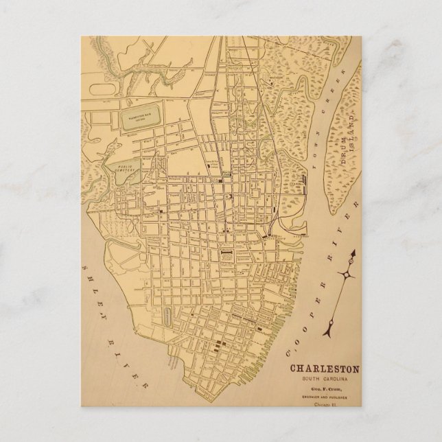 Cartão Postal Cherleston SC Vintage Mapt Postcard (Frente)