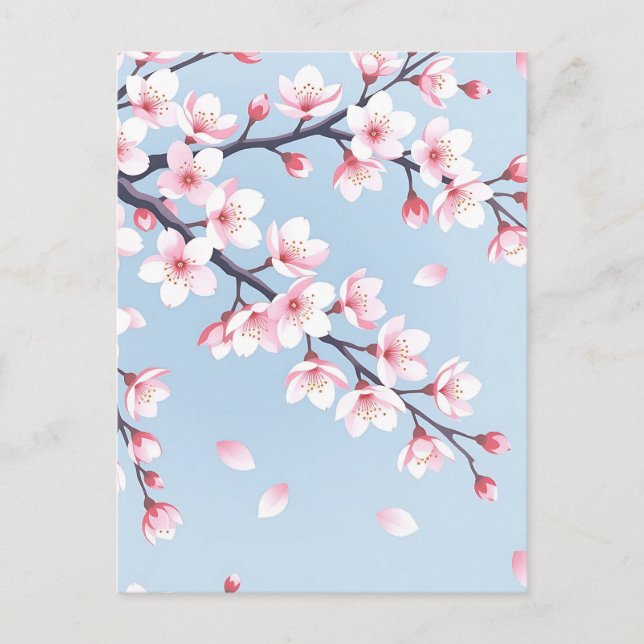 Cartão Postal Cherry Blossom Branches Serene Pattern (Frente)