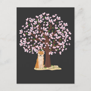 Cartão Postal Cherry Blossom Shiba Inu Japonês Cão Sakura Árvore