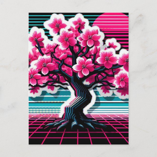 Cartão Postal Cherry Blossom Tree Synthwave 803 (Frente)