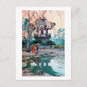 Cartão Postal Cherry Blossoms e Belfry, Hiroshi Yoshida