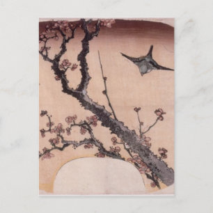 Cartão Postal Cherry Blossoms e Warbler por Katsushika Hokusai