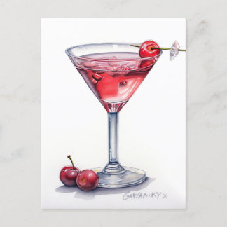 Cartão Postal Cherry Cocktail Art