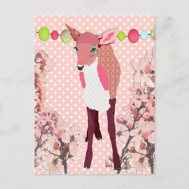 Cartão postal Cherry Pink Fawn Pokadot (Frente)