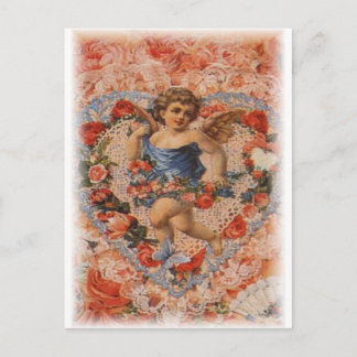 Cartão Postal Cherub vitoriano com coração e rendas