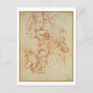 Cartão Postal Cherubs, início do século XVII (giz vermelho no 