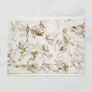 Cartão Postal Cherubs, início do século XVIII (caneta, tinta e l