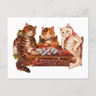 Cartão Postal Chess 1903 Retro Cats Checkmate Reproduzindo Chess