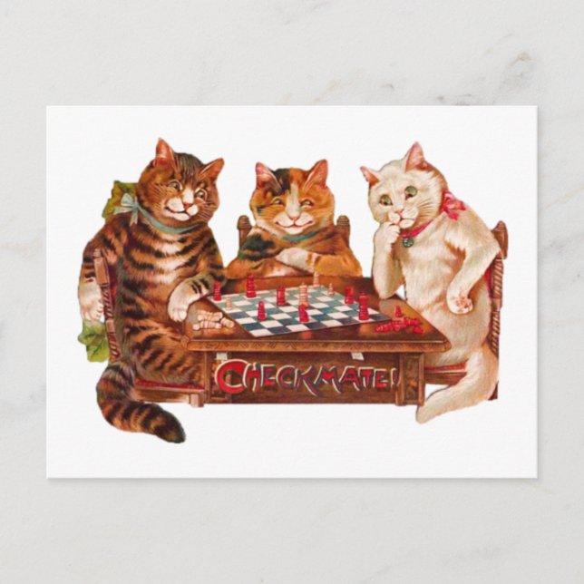 Cartão Postal Chess 1903 Retro Cats Checkmate Reproduzindo Chess (Frente)