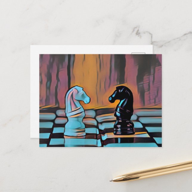Cartão Postal Chess Knights Chess Conselho Art (Frente/Verso In Situ)