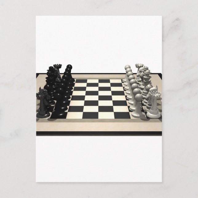 Cartão Postal Chessboard com peças de xadrez: (Frente)
