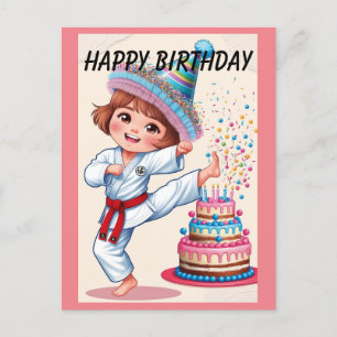 Cartão Postal Chibi chutando bolo de aniversário
