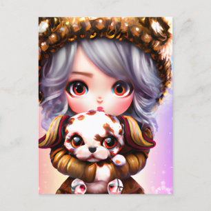 Cartão Postal Chibi - Garota Adorável Vestida no inverno