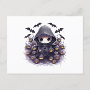 Cartão Postal Chibi Grim Reaper Halloween - Adorable Dark Fantas