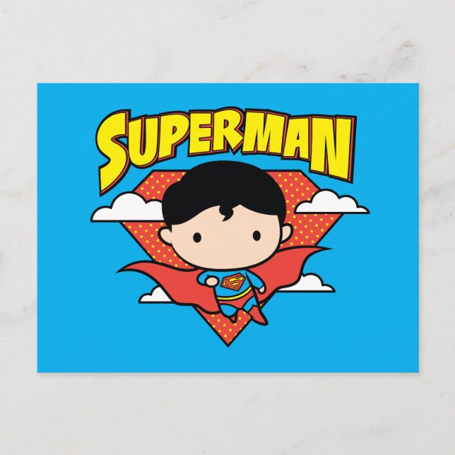 Cartão Postal Chibi Superman Bolinhas Shield e Nome (Frente)
