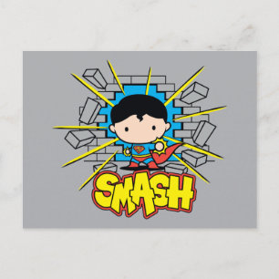 Cartão Postal Chibi Superman Smashing Através da Parede de tijol