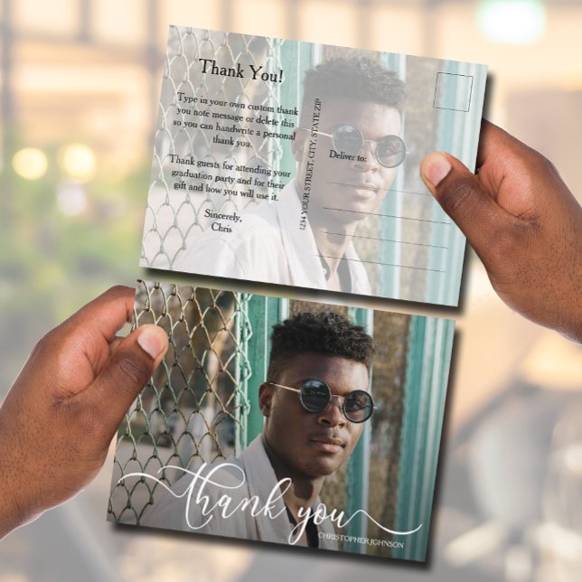 Cartão Postal Chic 2 Foto Nota de Agradecimento de Formatura (Criador carregado)