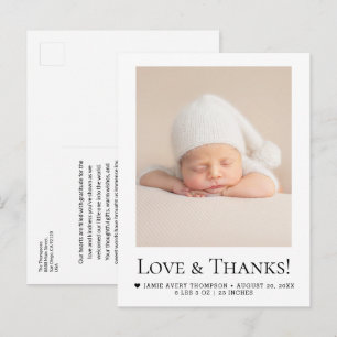 Cartão Postal Chic Amor e Obrigado Bebê Foto Anúncio de Nascimen