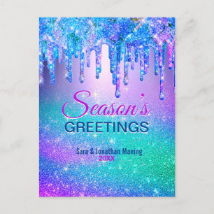 Cartão Postal Chic azul ombre glitter gotas Natal ano novo