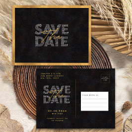 Cartão Postal Chic Black Gold Casamento Luxuoso Salve A Data