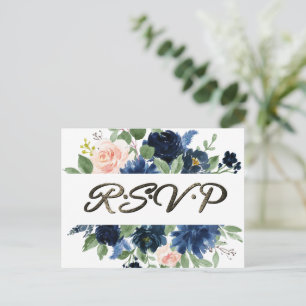 Cartão Postal Chic Blooms   Azul Marinho e Rosa Bege Response
