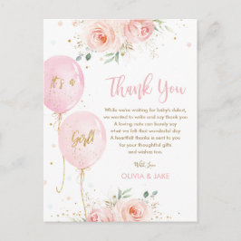 Cartão Postal Chic Blush Balões Florais Baby Shower Obrigado