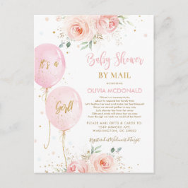 Cartão Postal Chic Blush Balões Florais Festa de Bebê pelo Corre