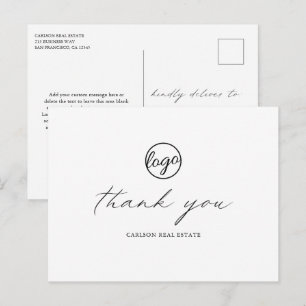 Cartão Postal Chic Caligrafia Logotipo Elegante Obrigado Negócio