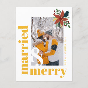 Cartão Postal Chic Casado e Feliz Foto de Poinsettia de Natal