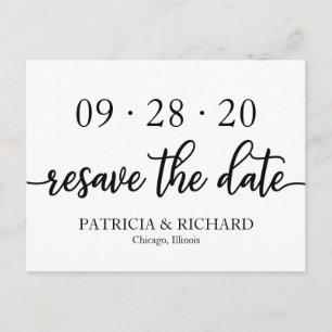 Cartão Postal Chic Casamento Preto E Branco Reenviar A Data