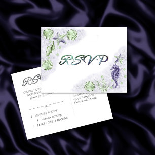 Cartão Postal Chic costal RSVP Náutico Roxo e Verde limão