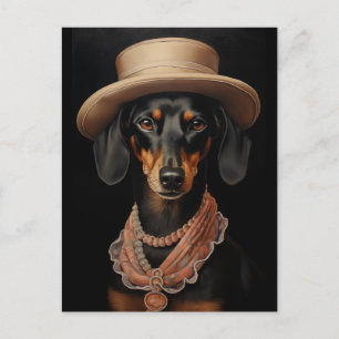 Cartão Postal Chic Dachshund Com Cream Hat