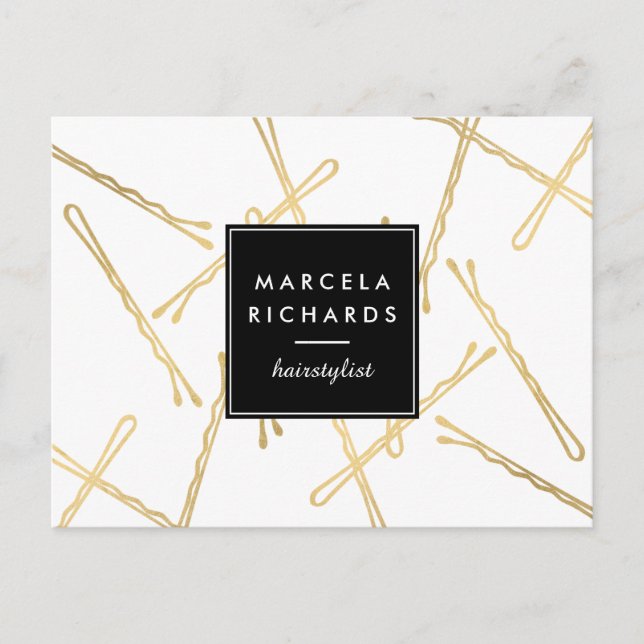 Cartão Postal Chic Dourada Bobby Pins Hair Stylist Salon (Frente)