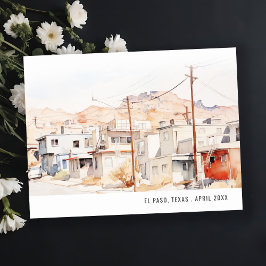 Cartão Postal Chic El Paso Texas Paisagem Urbana Aquarela Viagem