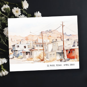 Cartão Postal Chic El Paso Texas Paisagem Urbana Aquarela Viagem