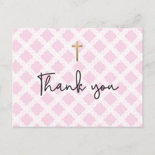 Cartão Postal Chic Elegant Pink Faux Dourada Cross First Communi