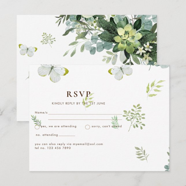 Cartão Postal Chic Eucalyptus Greenery Deixa Casamento Esmeralda (Frente/Verso)