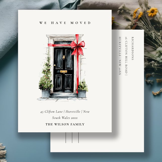 Cartão Postal Chic Festive Winter Front Door We have Moved  (Criador carregado)