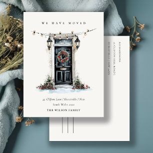 Cartão Postal Chic Festivo Inverno Porta Frontal Nós Mudamos