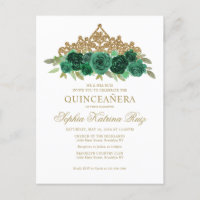 Chic Floral Emerald Verde Dourada Tiara Quinceañer