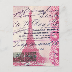 Cartão Postal chic french scripts lace pink paris eiffel torre