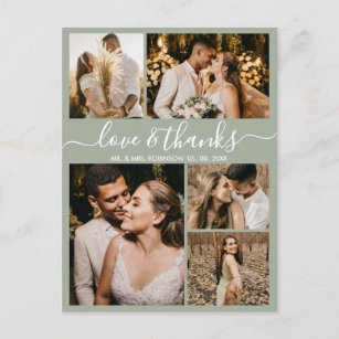 Cartão Postal Chic Green Love e Obrigados Casamento Obrigado