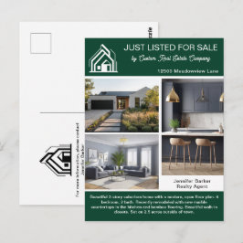 Cartão Postal Chic Green Real Estate Company Home Listing