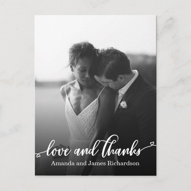 Cartão Postal Chic Hand Lettered HEARTS Wedding Obrigado (Frente)