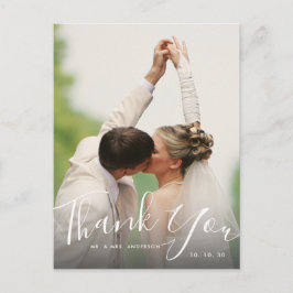 Cartão Postal Chic Hand Lettered Script Photo Weding Obrigado
