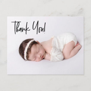 Cartão Postal Chic Handlettering Baby Girl Foto Birt Obrigado