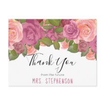 Chic Mauve Floral Watercolor Bridal Obrigado