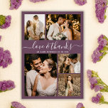 Cartão Postal Chic Mauve Love e Obrigados Casamento Obrigado<br><div class="desc">Elegante, Minimalista Colagem de Fotos do Casamento Mauve 5, Obrigado Cartaz. Cartões de agradecimentos de casamento moderno com cinco (5) fotos na frente e uma (1) foto no verso. Com o texto "Amor e obrigados" numa letra escrita tipográfica escrita, escrita à mão, em branco, sobre cor de fundo roxo de...</div>
