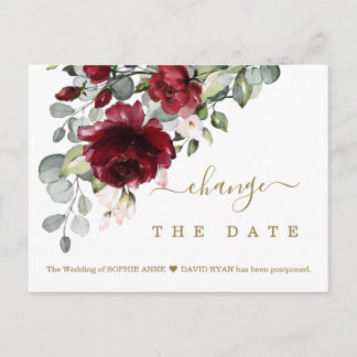 Cartão Postal Chic Muda Nosso Casamento De Flores De Borgonha